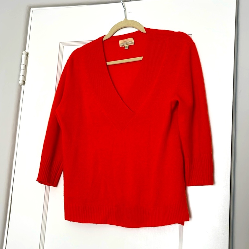 Anthro Cashmere Collection Orange Vneck Sweater size S